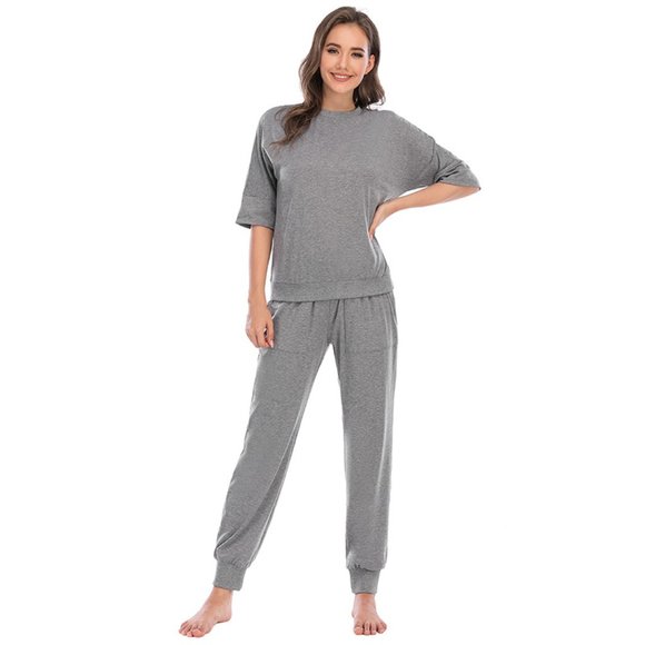 Loungewear 2 Piece Lounge Set matching top & bottom with pockets - Gray - Picture 6 of 9
